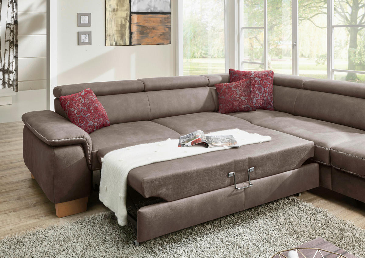 ECKSOFA Mikrofaser Braun  - Eichefarben/Beige, Natur, Holz/Textil (226/273cm) - Beldomo System