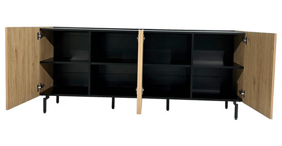 SIDEBOARD LINO in 181/75/40 cm - Eichefarben/Schwarz, Design, Holzwerkstoff/Metall (181/75/40cm) - Xora