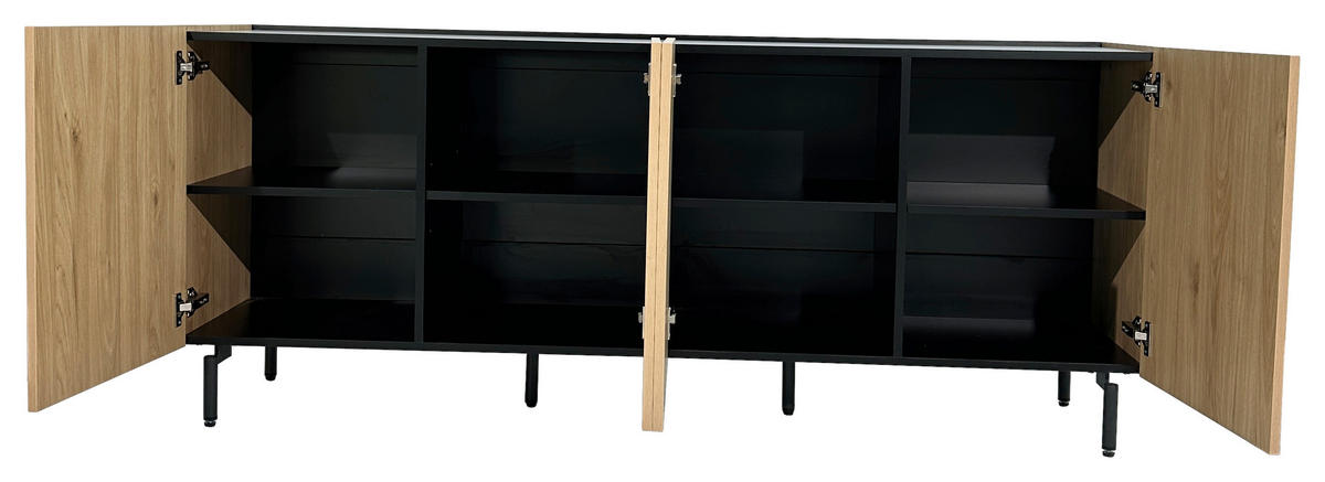 SIDEBOARD LINO  in 181/75/40 cm  - Eichefarben/Schwarz, Design, Holzwerkstoff/Metall (181/75/40cm) - Xora