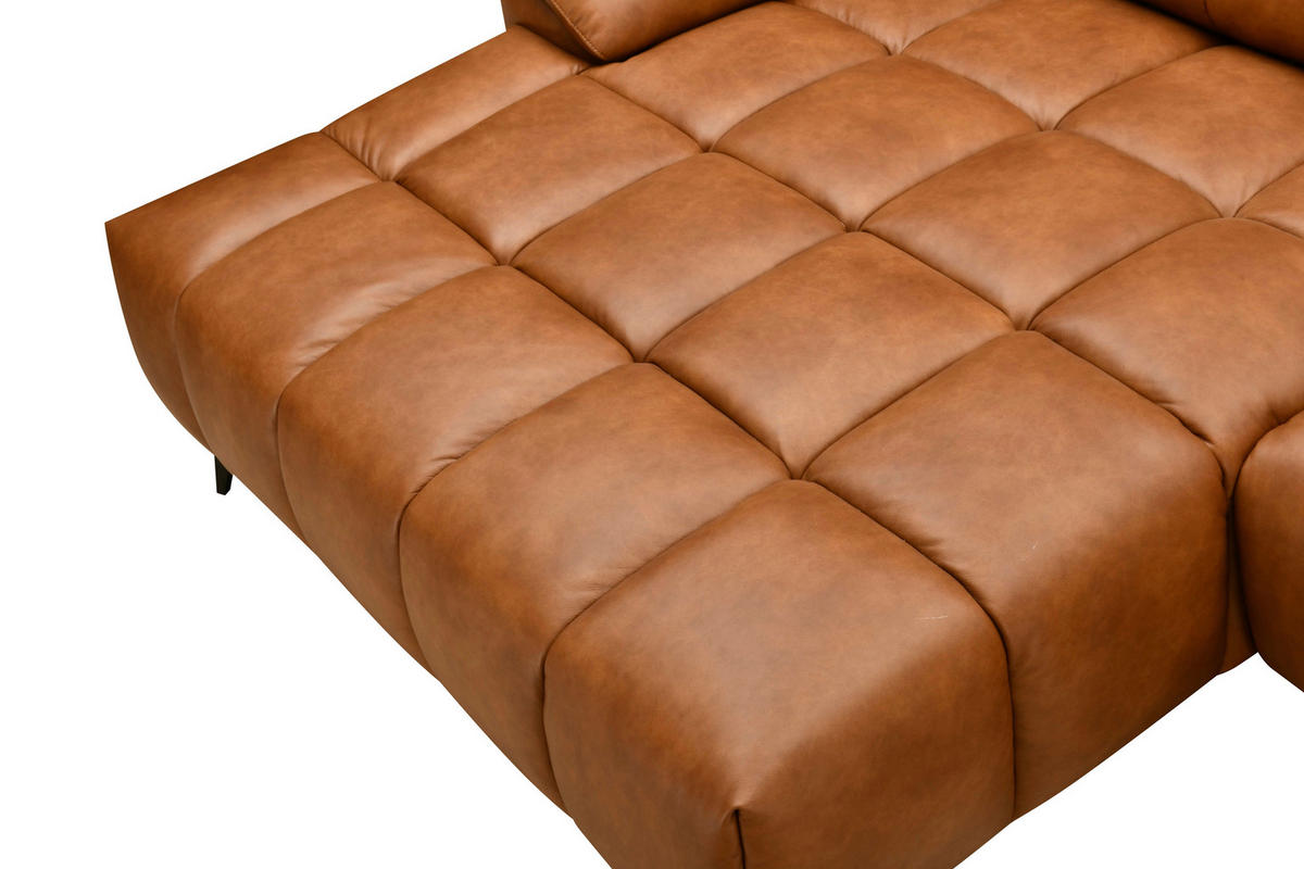 ECKSOFA Cognac Echtleder Lederlook  - Cognac/Schwarz, Design, Leder/Textil (266/86/120cm) - MID.YOU