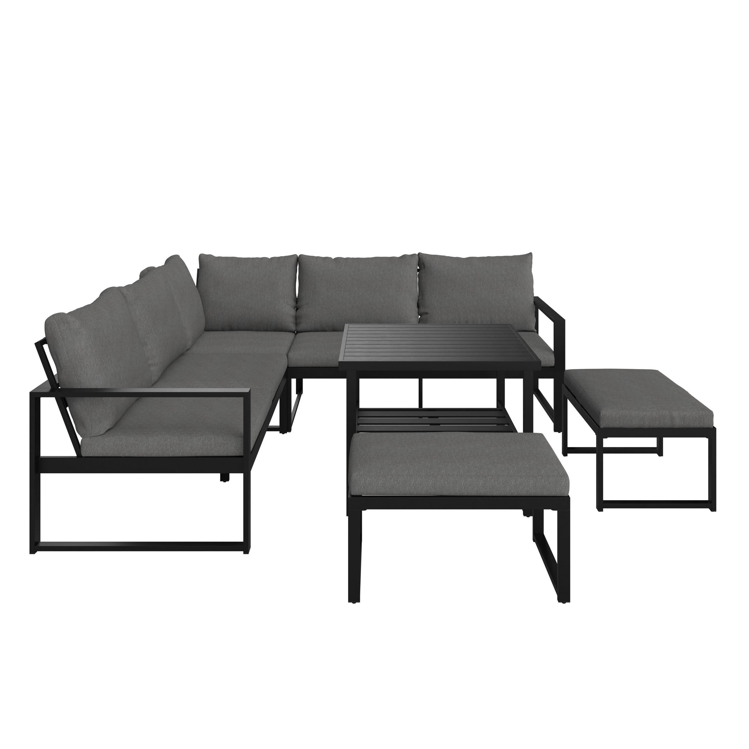 BAŠT. GARNITURA ZA RUČAVANJE 4 dela  - siva/crna, Moderno, metal/tekstil (235/235cm) - Ambia Garden
