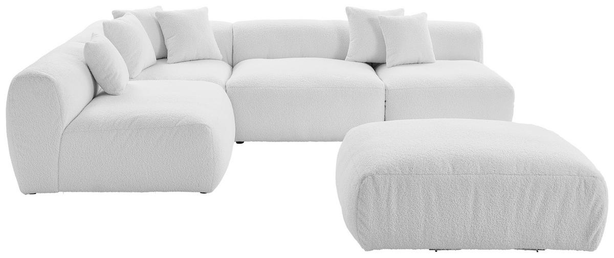ECKSOFA inkl. Hocker BLOOM Weiß Flachgewebe, Teddystoff  - Weiß, Trend, Textil (215/300cm) - Livetastic