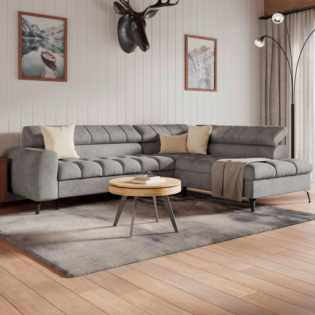 ECKSOFA in Grau  - Schwarz/Grau, Trend, Kunststoff/Textil (261/203cm) - Livetastic