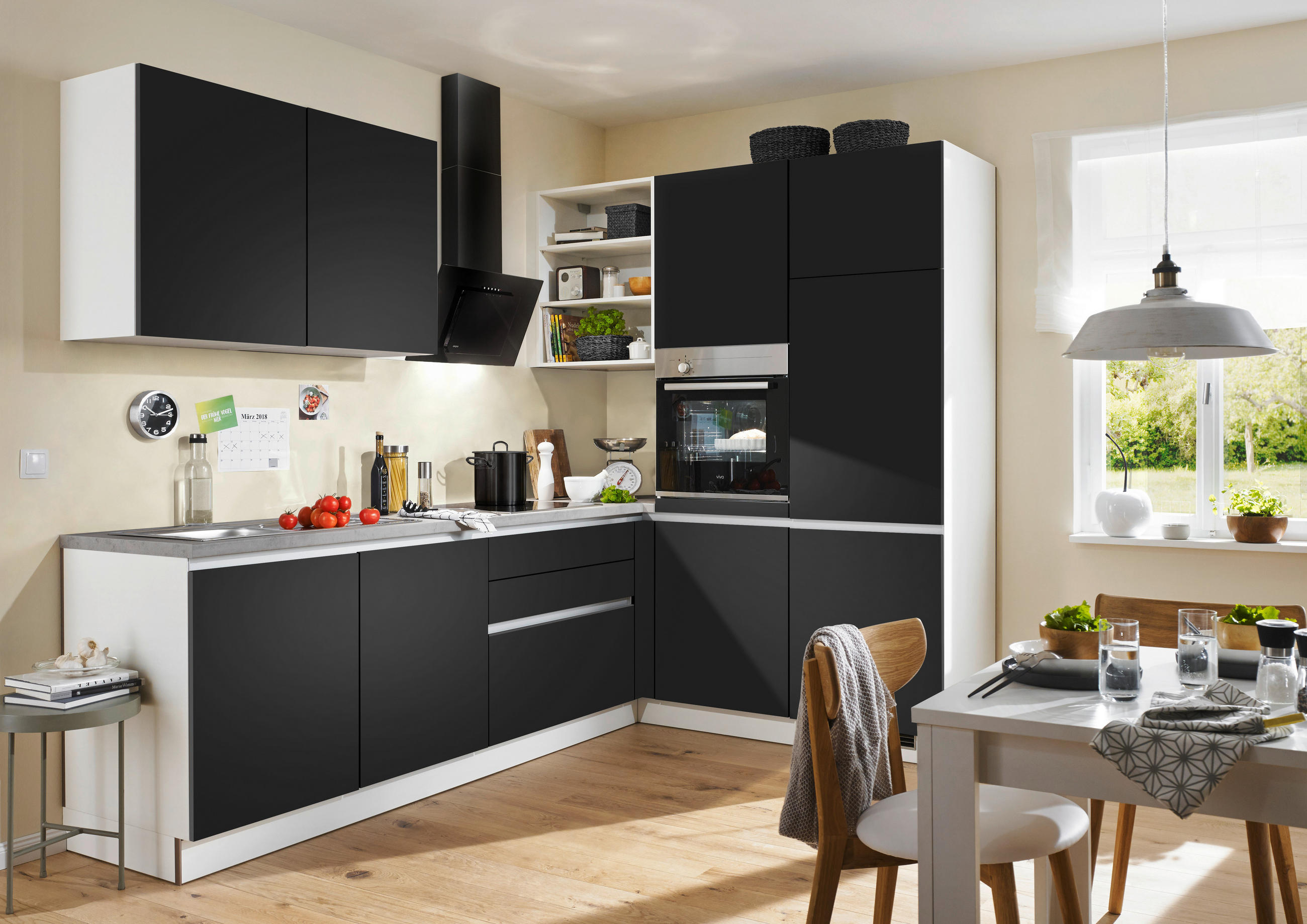 ECKKÜCHE Clean 275/185 cm  in Schwarz  - Schwarz/Weiß, Design, Holzwerkstoff (275/185cm) - Welnova