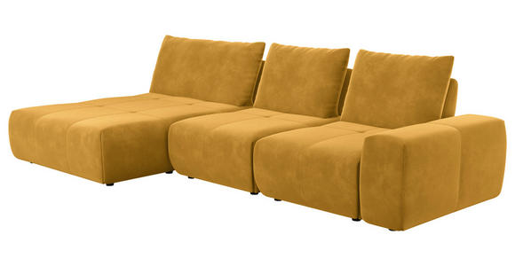 ECKSOFA in Velours Currygelb  - Currygelb/Schwarz, Design, Kunststoff/Textil (174/342cm) - Xora