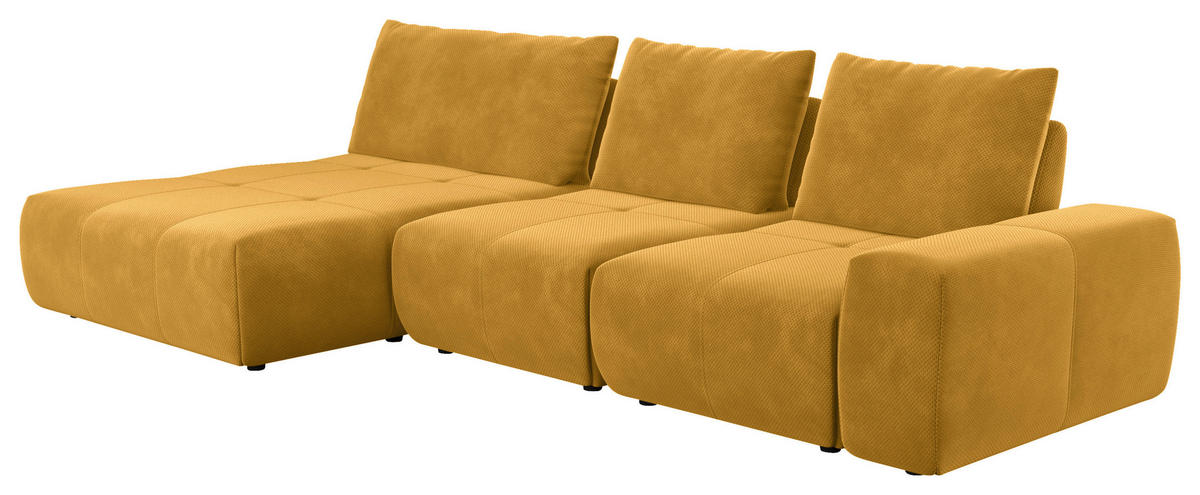ECKSOFA in Velours Currygelb  - Currygelb/Schwarz, Design, Kunststoff/Textil (174/347cm) - Xora