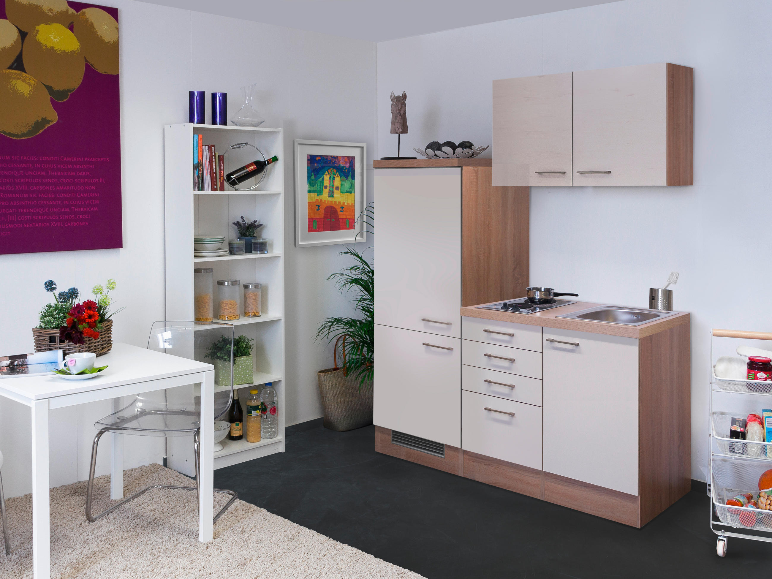 KÜCHENBLOCK 160 cm in Kaschmir - Kaschmir/Edelstahlfarben, MODERN, Holzwerkstoff/Metall (160cm) - FlexWell
