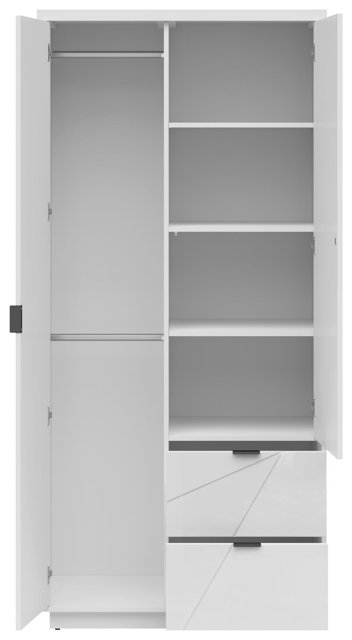 OMARA S KLASIČNIMI VRATI, bela, bela, visoki sijaj  - črna/bela, Moderno, kovina/leseni material (94/200,5/56,5cm) - MID.YOU