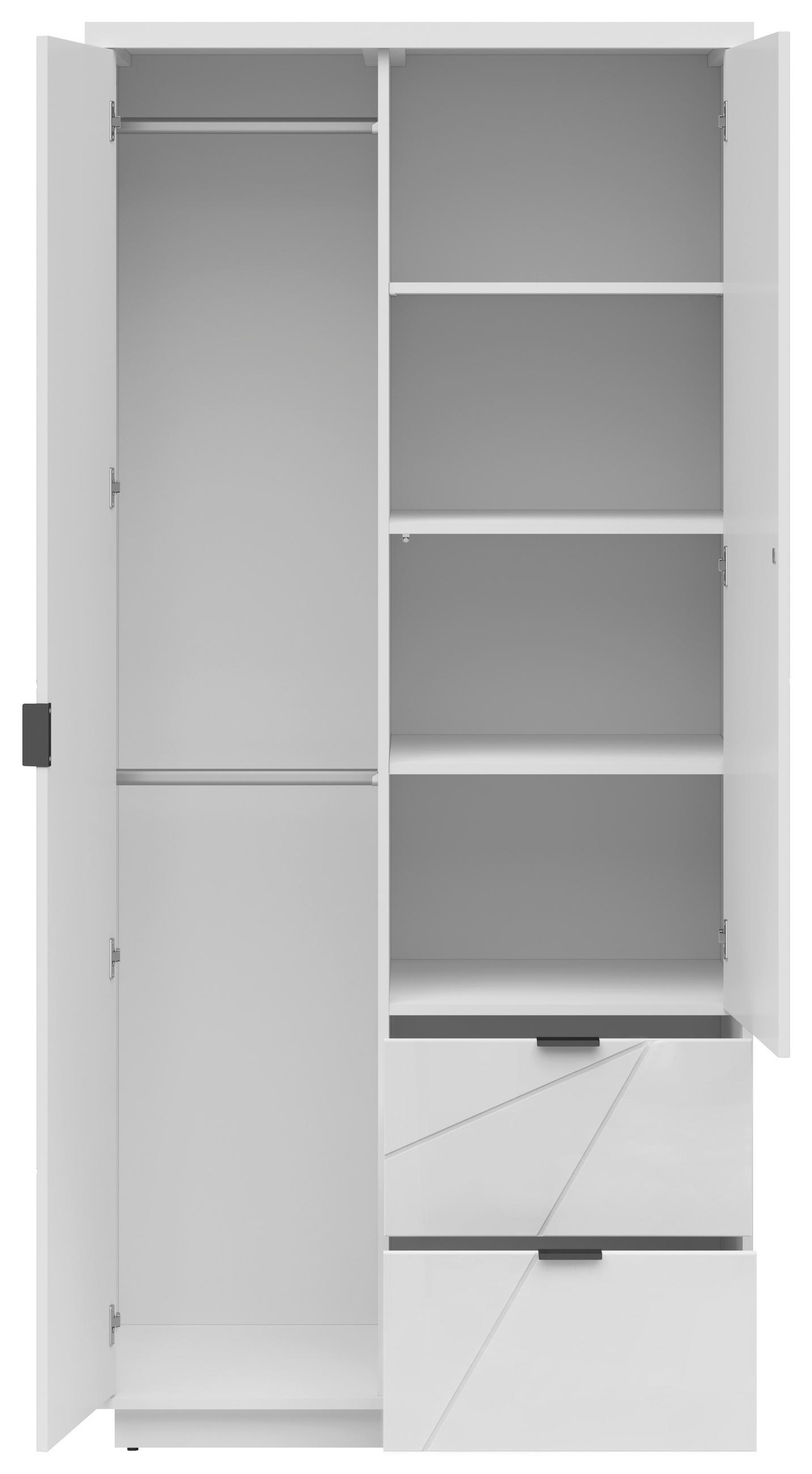 Thumbnail - Mid.you Drehtürenschrank, Weiß Hochglanz, Weiß, Holzwerkstoff, 4 Fächer, 2 Schubladen, 94x200.5x56.5 cm, Schlafzimmer, K...