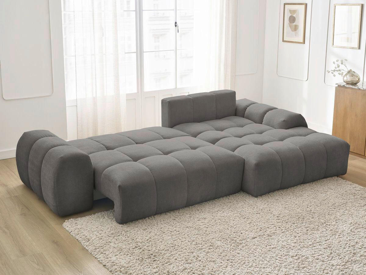 ECKSCHLAFSOFA EVEREST  mit Rücken echt, Armteil links, Armteil rechts Struktur Dunkelgrau  - Dunkelgrau/Schwarz, MODERN, Kunststoff/Textil (318/180cm) - Livetastic