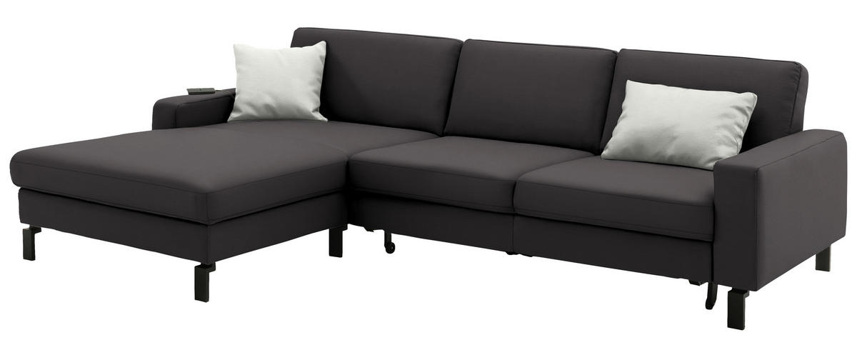 ECKSOFA  in Cord Dunkelbraun Rücken echt, Sitztiefenverstellung  185/298 cm  - Dunkelbraun/Schwarz, Design, Textil/Metall (185/298cm) - Pure Home Lifestyle