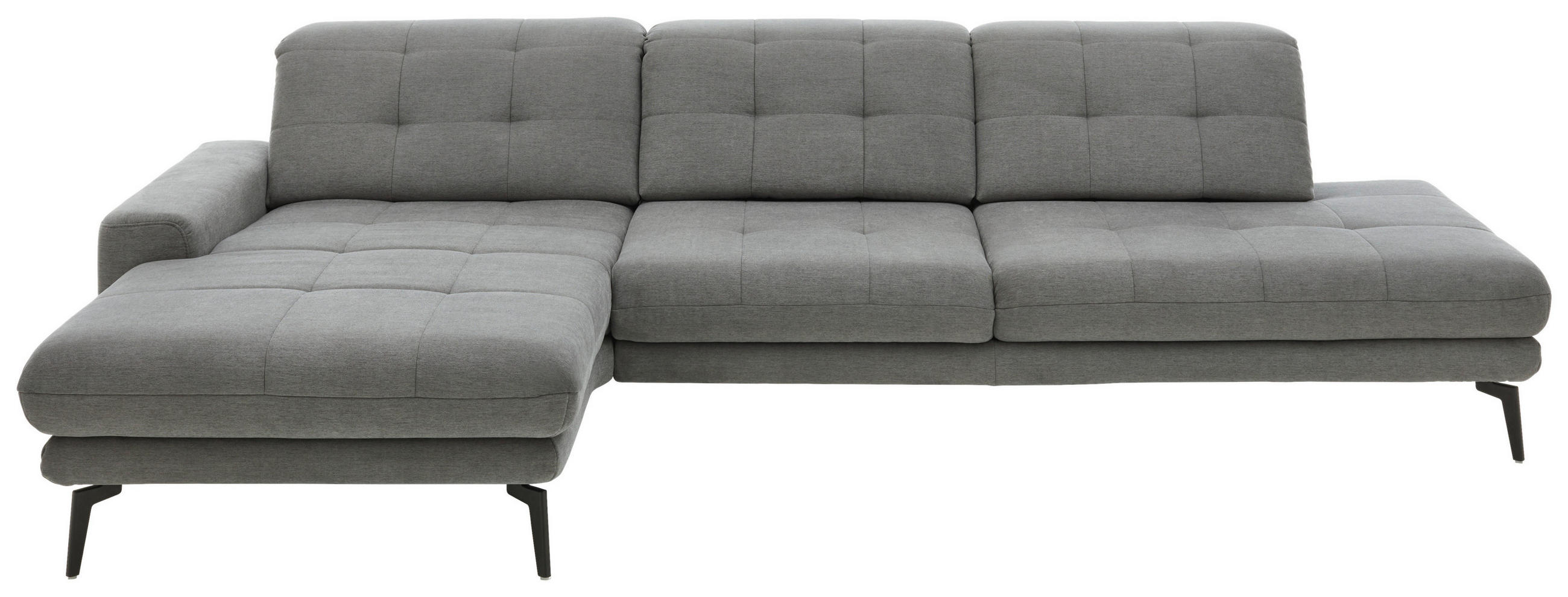 ECKSOFA Grau Flachgewebe Rücken echt, Kopfteilverstellung  - Schwarz/Grau, Design, Textil/Metall (190/309cm) - Beldomo Style