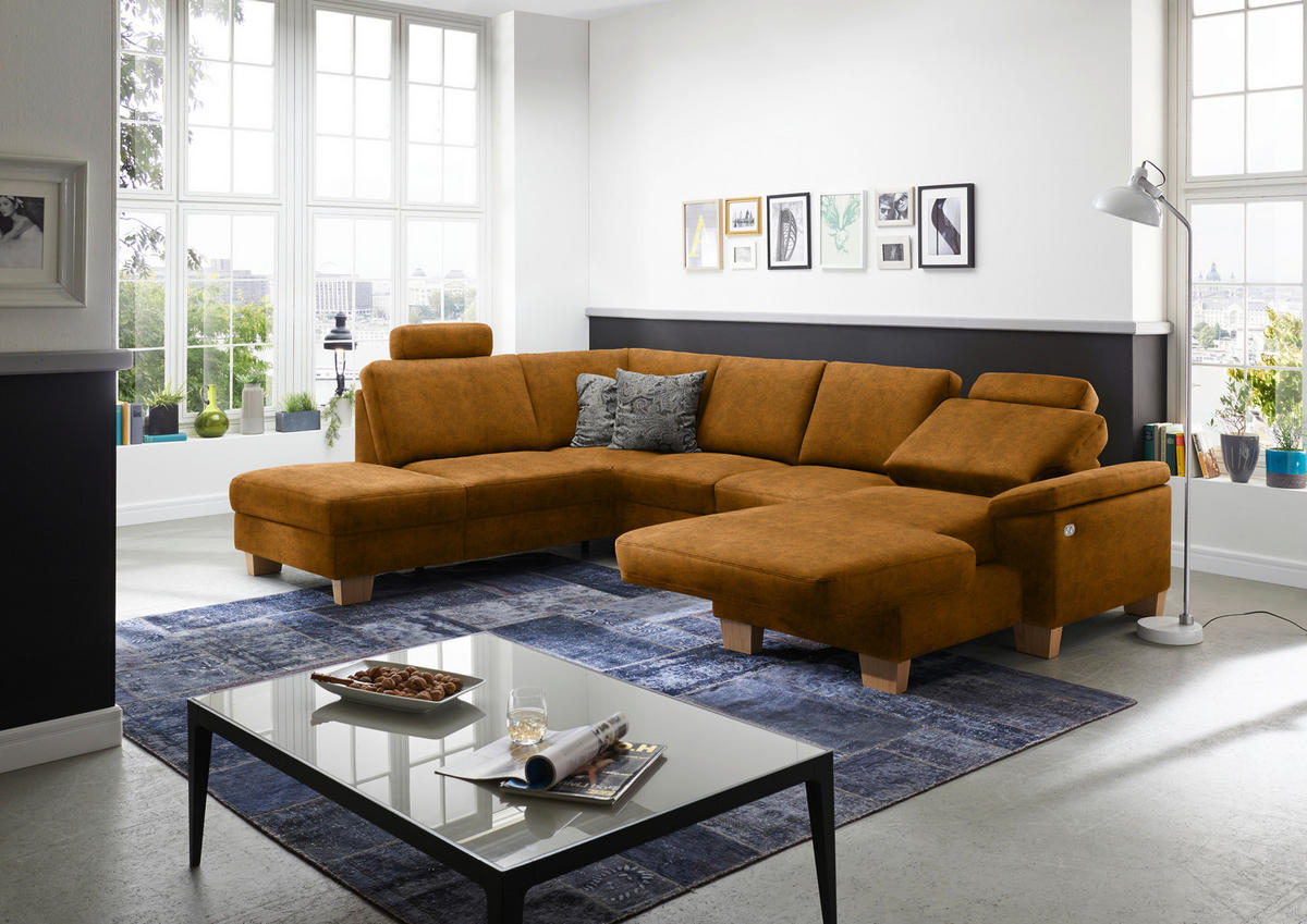 WOHNLANDSCHAFT in Velours Cognac  - Eichefarben/Cognac, Konventionell, Holz/Textil (235/316/167cm) - Beldomo System