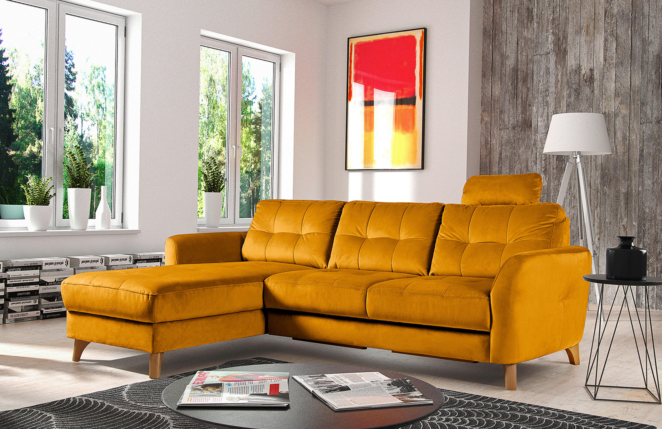 COLțAR textil galben  - culoare lemn fag/galben, Design, lemn/textil (168/238cm) - Livetastic