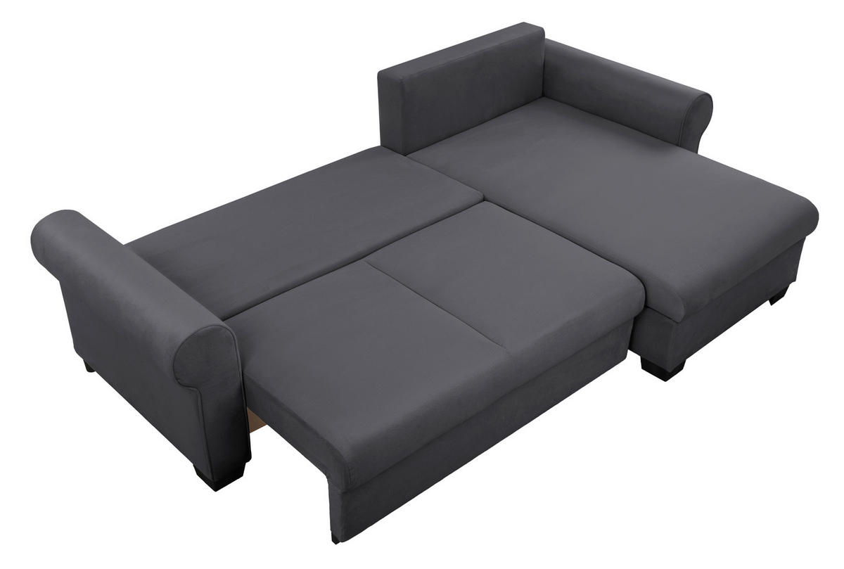 ECKSOFA in Dunkelgrau  - Dunkelgrau/Buchefarben, Design, Holz/Textil (266/161cm) - MID.YOU