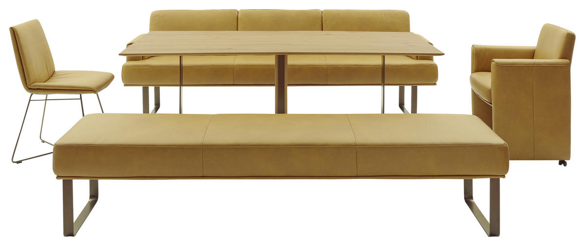 SITZBANK 251/84/67 cm Echtleder Gelb, Bronzefarben Metall  - Gelb/Bronzefarben, Design, Leder/Metall (251/84/67cm) - Musterring