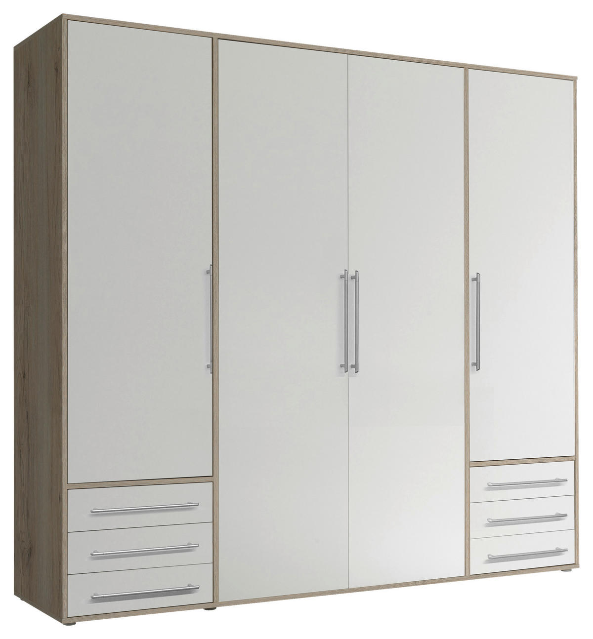 DREHTÜRENSCHRANK Weiss, Eiche San Remo  - Weiss/Silberfarben, Modern, Holzwerkstoff/Kunststoff (206/194/58cm) - Livetastic