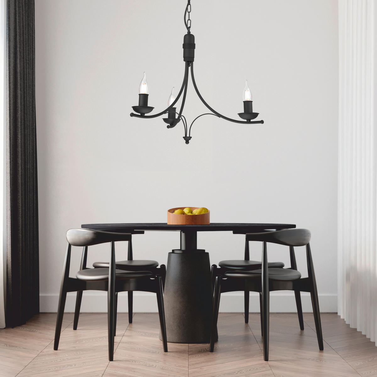 KRONLEUCHTER Lucy 58/100 cm   - Schwarz Hochglanz, KONVENTIONELL, Metall (58/100cm)