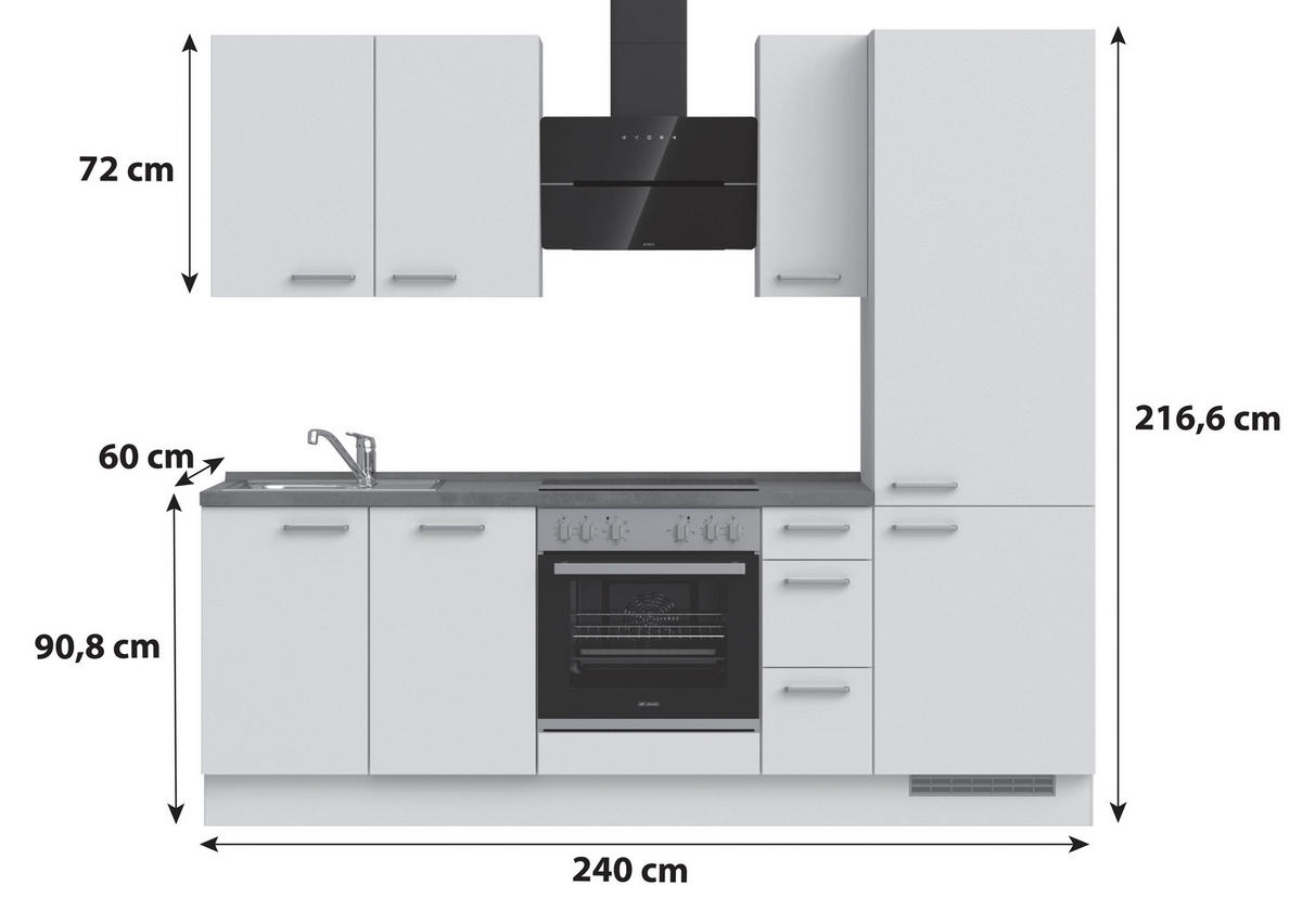 KÜCHENLEERBLOCK Touch 240 cm  in Grau, Weiß  - Edelstahlfarben/Weiß, MODERN, Holzwerkstoff/Metall (240cm) - Nobilia