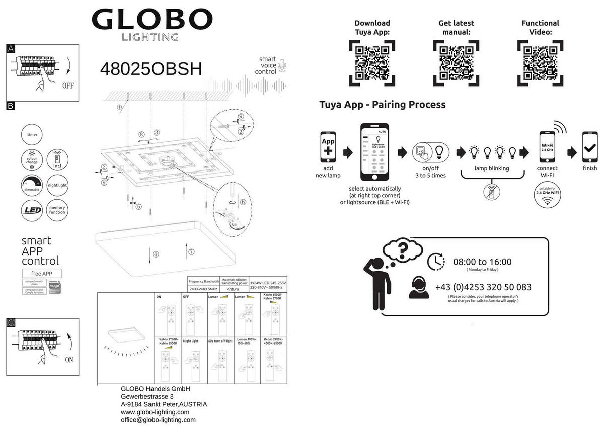 LED-DECKENLEUCHTE ULLY 48,5/48,5/6,6 cm   - Schwarz/Weiß, KONVENTIONELL, Kunststoff/Metall (48,5/48,5/6,6cm) - Globo