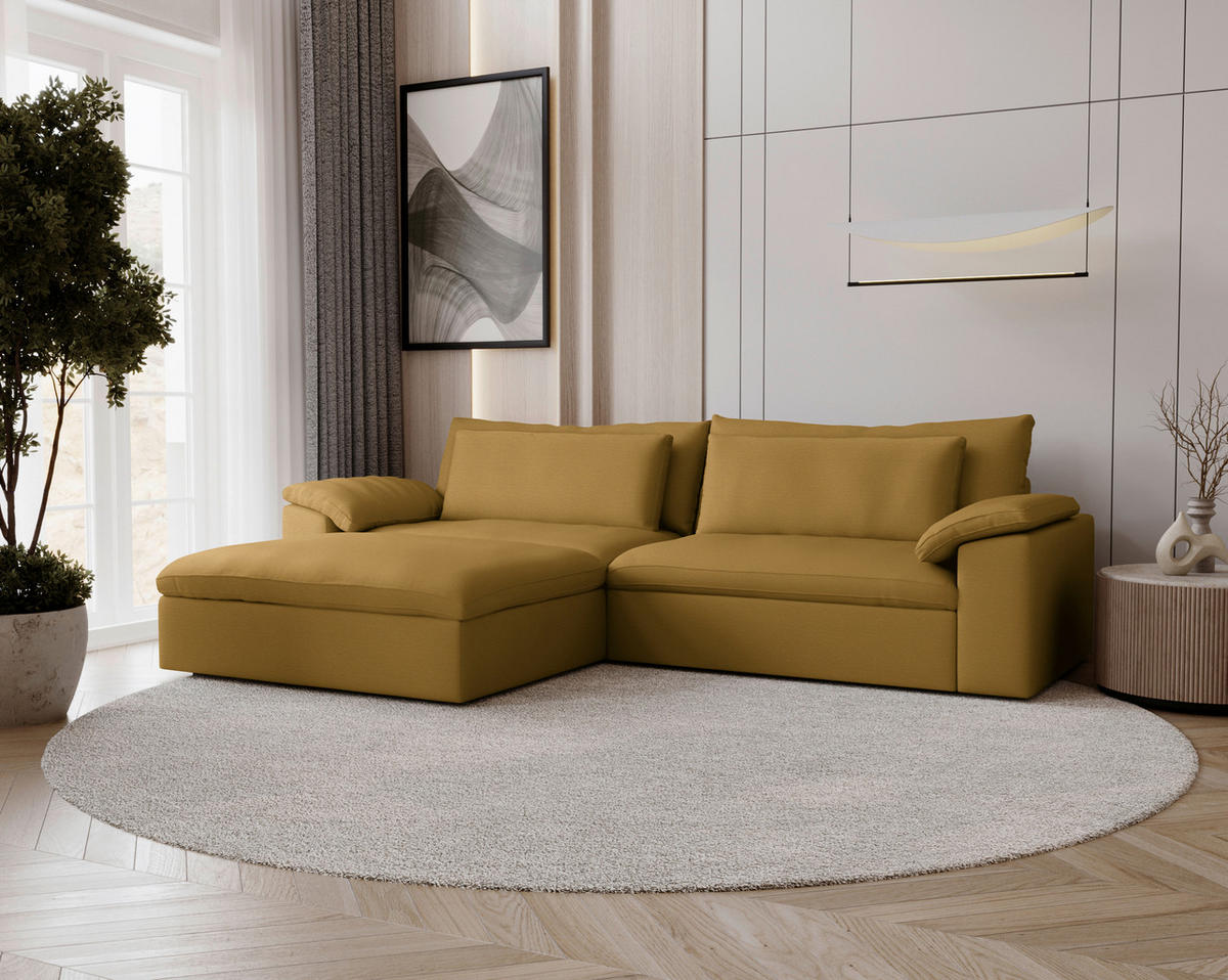 ECKSOFA  Chenille Currygelb  - Currygelb/Schwarz, Modern, Kunststoff/Textil (198/306cm) - Carryhome