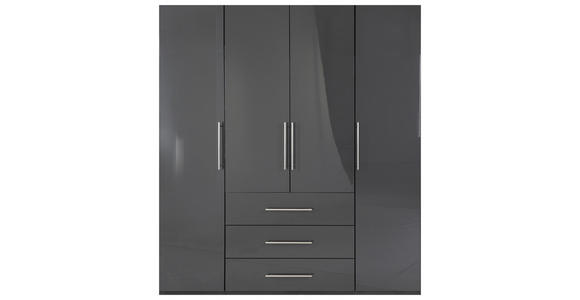 KLEIDERSCHRANK 196/219/59 cm 4-türig Anthrazit, Anthrazit Hochglanz - Anthrazit/Anthrazit Hochglanz, KONVENTIONELL, Holzwerkstoff/Metall (196/219/59cm) - Carryhome