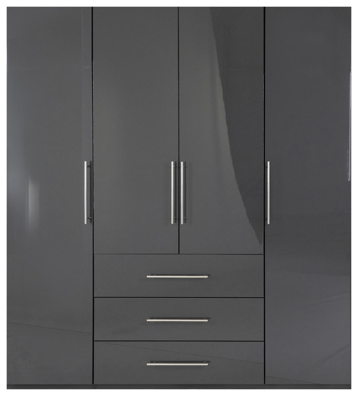 KLEIDERSCHRANK 196/219/59 cm 4-türig Anthrazit, Anthrazit Hochglanz  - Anthrazit/Anthrazit Hochglanz, KONVENTIONELL, Holzwerkstoff/Metall (196/219/59cm) - Carryhome