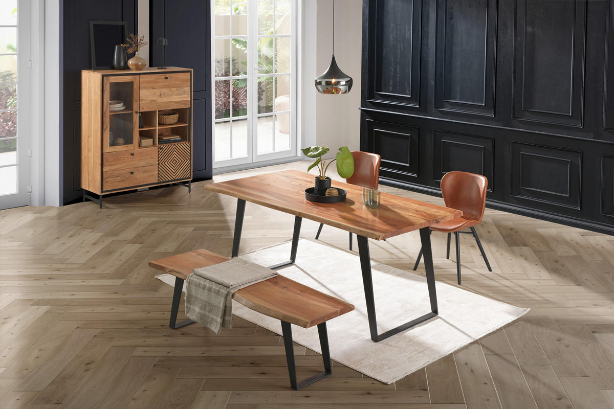 ESSTISCH in Holz, Metall 175/90/76 cm   - Schwarz/Akaziefarben, KONVENTIONELL, Holz/Metall (175/90/76cm) - Ambia Home