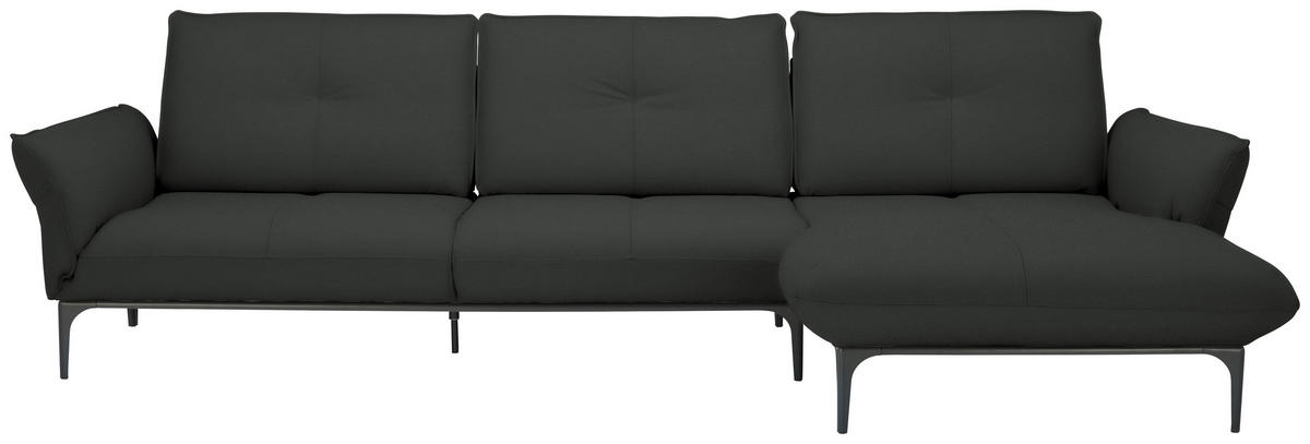 ECKSOFA in Echtleder Anthrazit  - Anthrazit/Schwarz, Design, Leder/Metall (319/182cm) - Valnatura