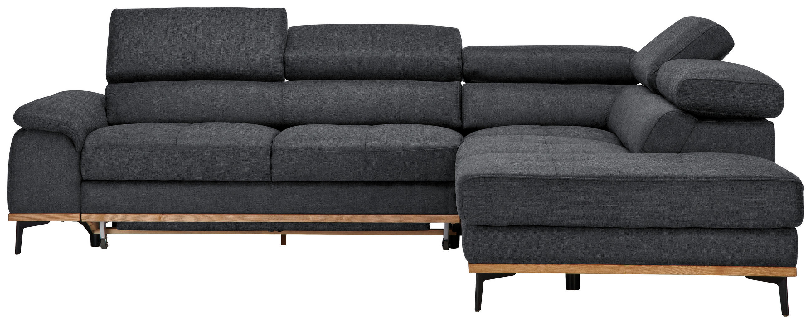 ECKSOFA Webstoff Dunkelgrau  - Dunkelgrau/Schwarz, Natur, Holz/Textil (282/226cm) - Novel