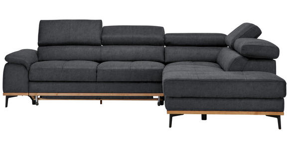 ECKSOFA  in Webstoff Dunkelgrau Bettkasten, Schlaffunktion, Kopfteilverstellung  282/226 cm  - Dunkelgrau/Schwarz, Natur, Holz/Textil (282/226cm) - Novel