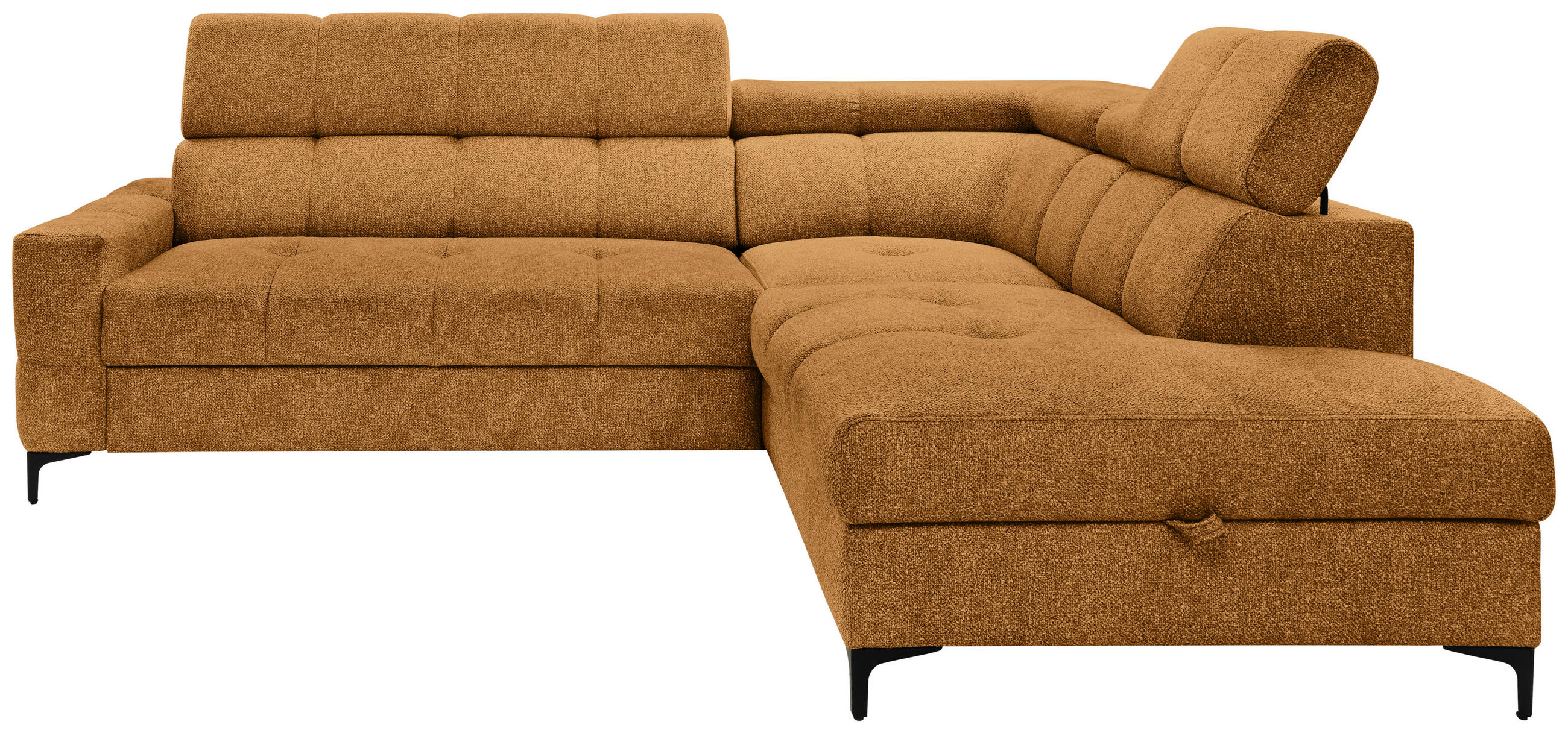 ECKSOFA in Struktur Dunkelgelb  - Dunkelgelb/Schwarz, Modern, Textil/Metall (254/212cm) - Carryhome