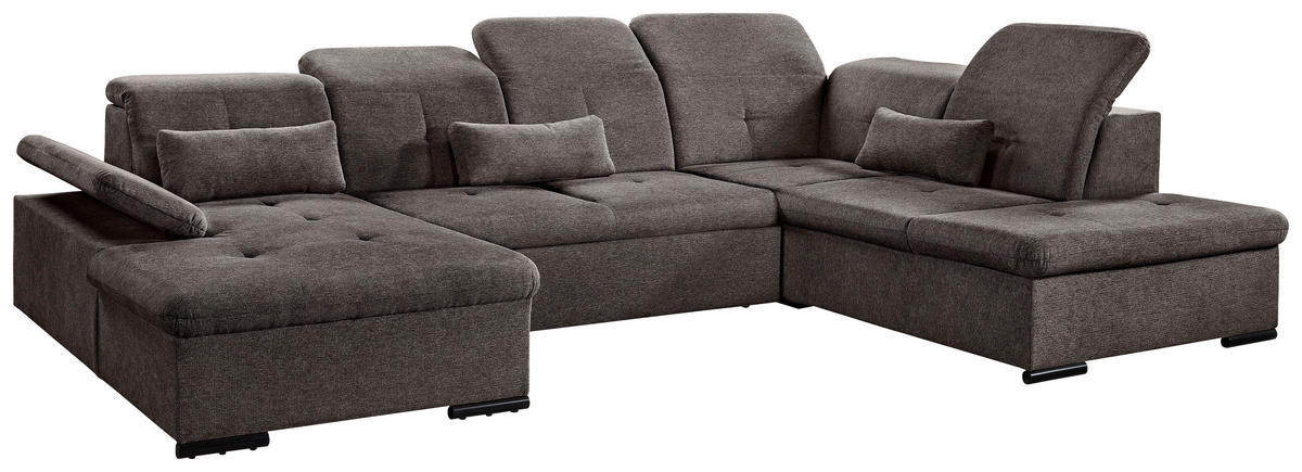 WOHNLANDSCHAFT Schwarz Chenille  - Schwarz/Grau, KONVENTIONELL, Kunststoff/Textil (240/340/188cm) - Carryhome