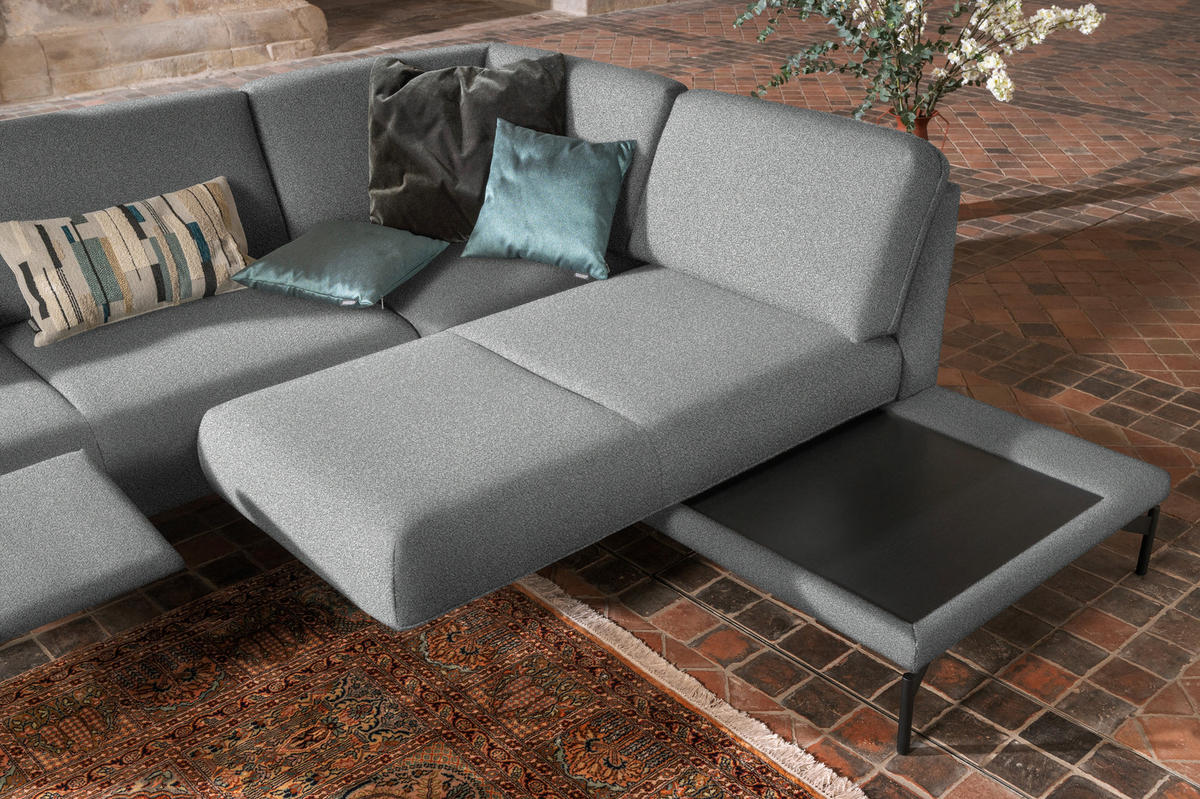 ECKSOFA in Flachgewebe, Struktur Hellgrau  254/230 cm  - Anthrazit/Hellgrau, Design, Textil/Metall (254/230cm) - Johann Jakob