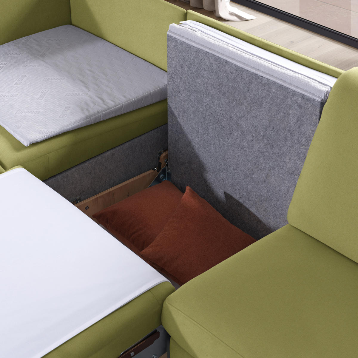 ECKSOFA in Flachgewebe Hellgrün  203/261 cm  - Eichefarben/Hellgrün, KONVENTIONELL, Holz/Textil (203/261cm) - Sedda