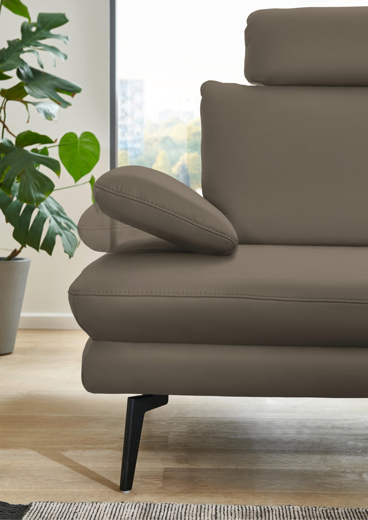 ECKSOFA in Echtleder Greige  - Greige/Schwarz, Design, Leder/Metall (310/180cm) - Dieter Knoll