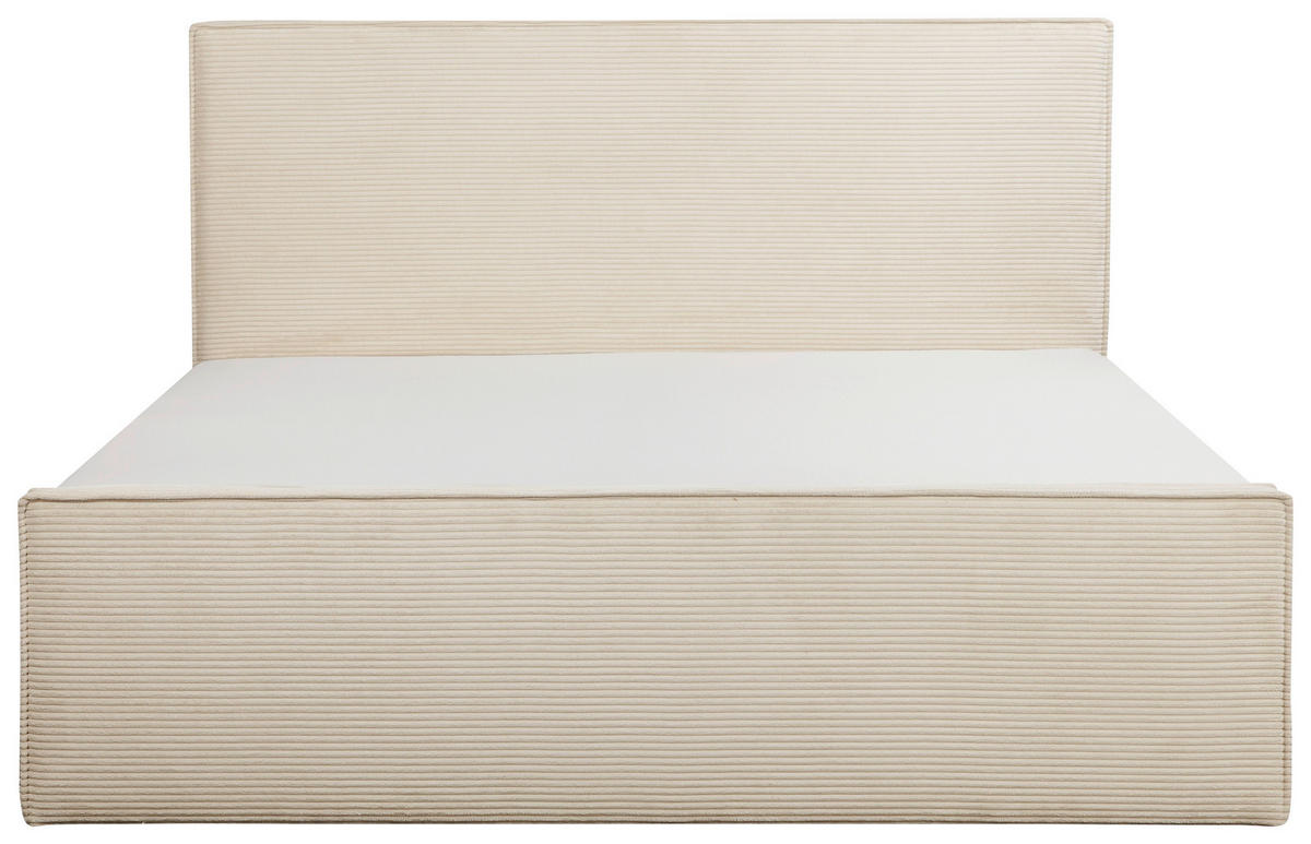 BOXBETT 180/200 cm,  in Beige, gepolstertes Kopfteil, Bettkasten, Topper, Matratzen, H3 + H3 = fest  - Beige/Schwarz, Basics, Kunststoff/Textil (180/200cm) - Chameo