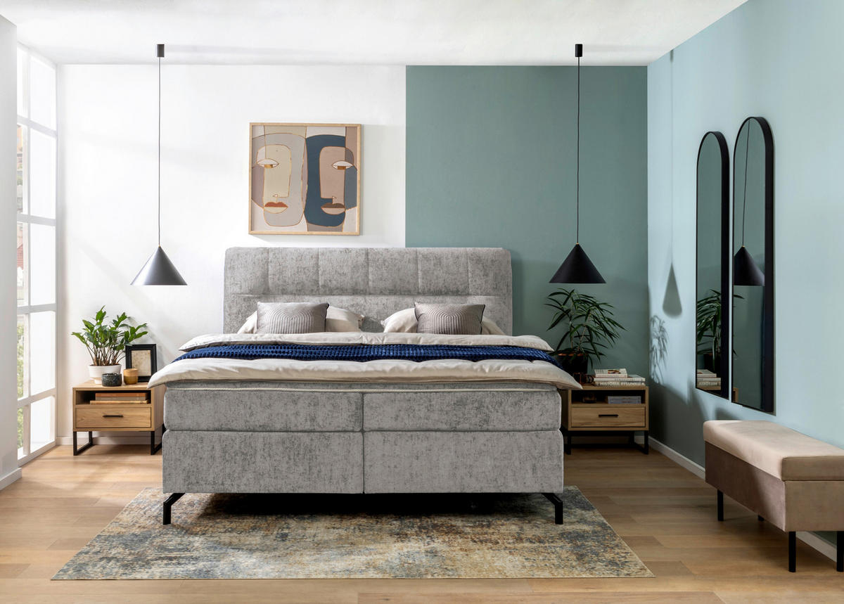 BOXSPRINGBETT 160/200 cm  in Grau  - Schwarz/Grau, Design, Textil/Metall (160/200cm) - Esposa