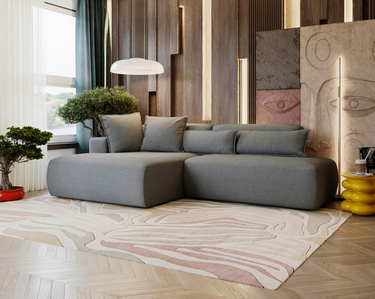 ECKSOFA Chenille Dunkelgrau  - Dunkelgrau/Schwarz, Design, Kunststoff/Textil (160/284cm) - Livetastic