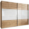 SCHWEBETÜRENSCHRANK  in Weiß, Eiche Bianco  - Chromfarben/Eiche Bianco, KONVENTIONELL, Glas/Holzwerkstoff (300/217/67cm) - Voleo