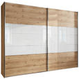 SCHWEBETÜRENSCHRANK  in Weiß, Eiche Bianco  - Chromfarben/Eiche Bianco, KONVENTIONELL, Glas/Holzwerkstoff (300/217/67cm) - Voleo