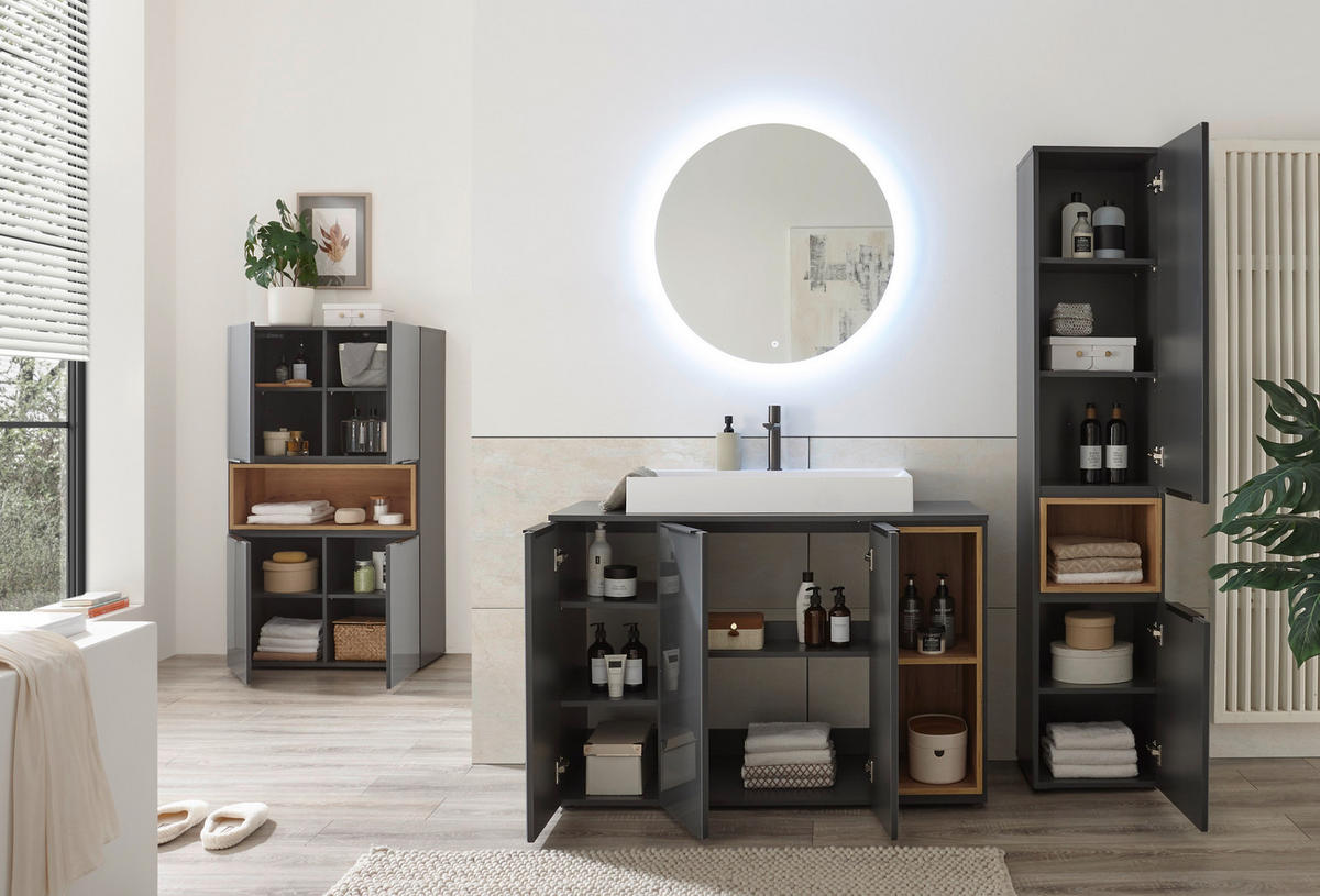 MOSDÓ ALATTI SZEKRÉNY 120/81,5/47 cm  - tölgyfa színű/fekete, Design, műanyag/faalapú anyag (120/81,5/47cm) - home24