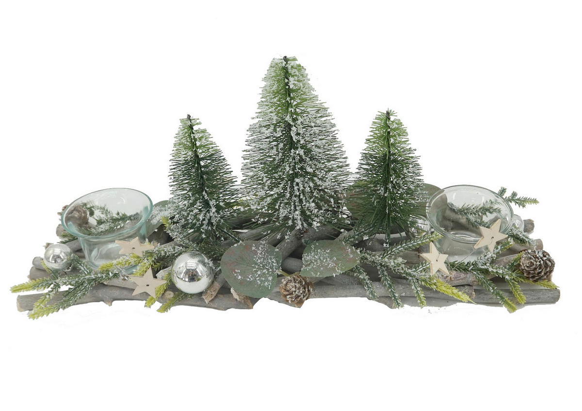 KERZENHALTER - Waldgrün/Weiß, LIFESTYLE, Glas/Naturmaterialien (40/10/16cm) - X-Mas