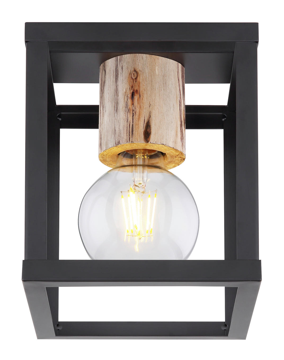 DECKENLEUCHTE 17/17/22,5 cm   - Schwarz/Naturfarben, Design, Holz/Metall (17/17/22,5cm) - Globo