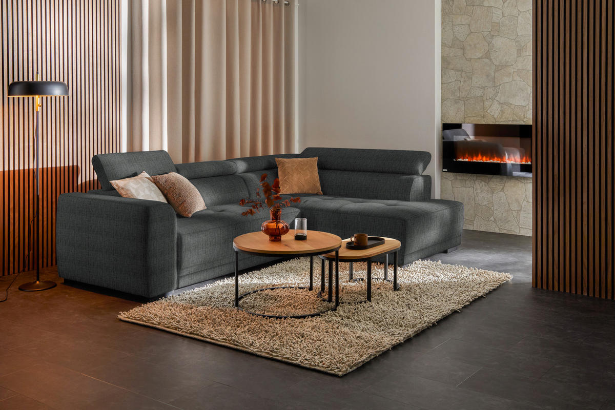 ECKSOFA in Chenille Dunkelgrau  284/205 cm  - Dunkelgrau/Schwarz, Design, Kunststoff/Textil (284/205cm) - Xora