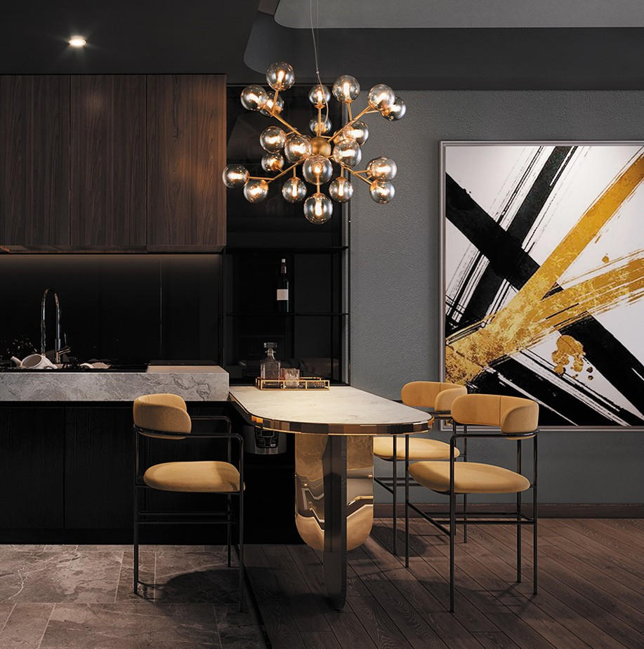 PENDELLAMPA 65/40/65 cm  - guldfärgad, Trend, metall/glas (65/40/65cm) - MAYTONI