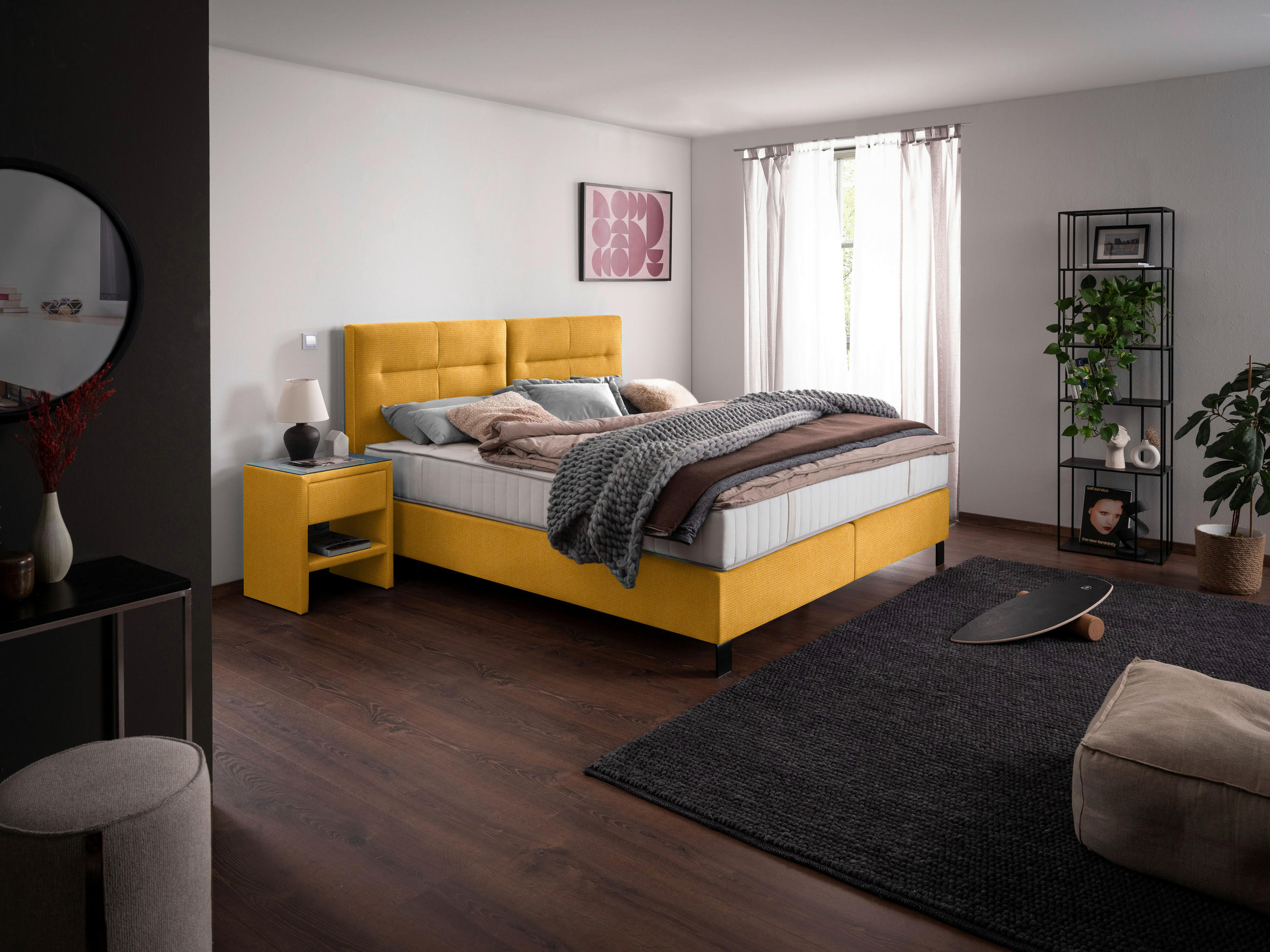 BOXSPRINGBETT 240/220 cm  in Dunkelgelb  - Dunkelgelb/Schwarz, Konventionell, Textil/Metall (240/220cm) - Esposa