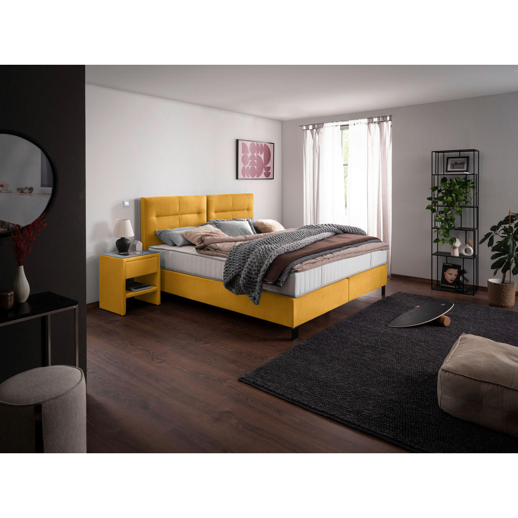 Thumbnail - Esposa Boxspringbett, Dunkelgelb, Textil, H2 + H3, 7-Zonen, Höhe ca. 24 cm, 180x220 cm, Oeko-Tex® Standard 100, gepolste...