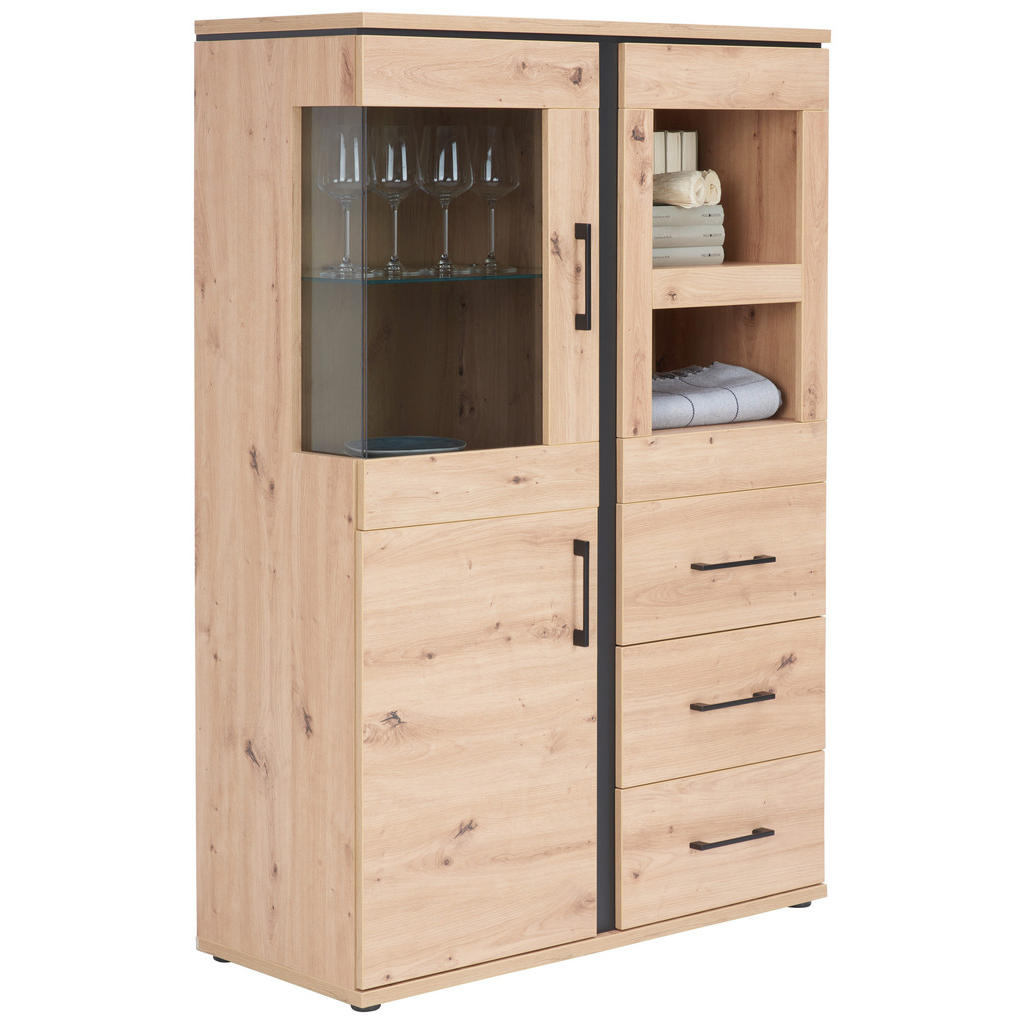 Vitrine Mit Softclose B: 95 Cm Nature, Eiche Dekor/schwarz