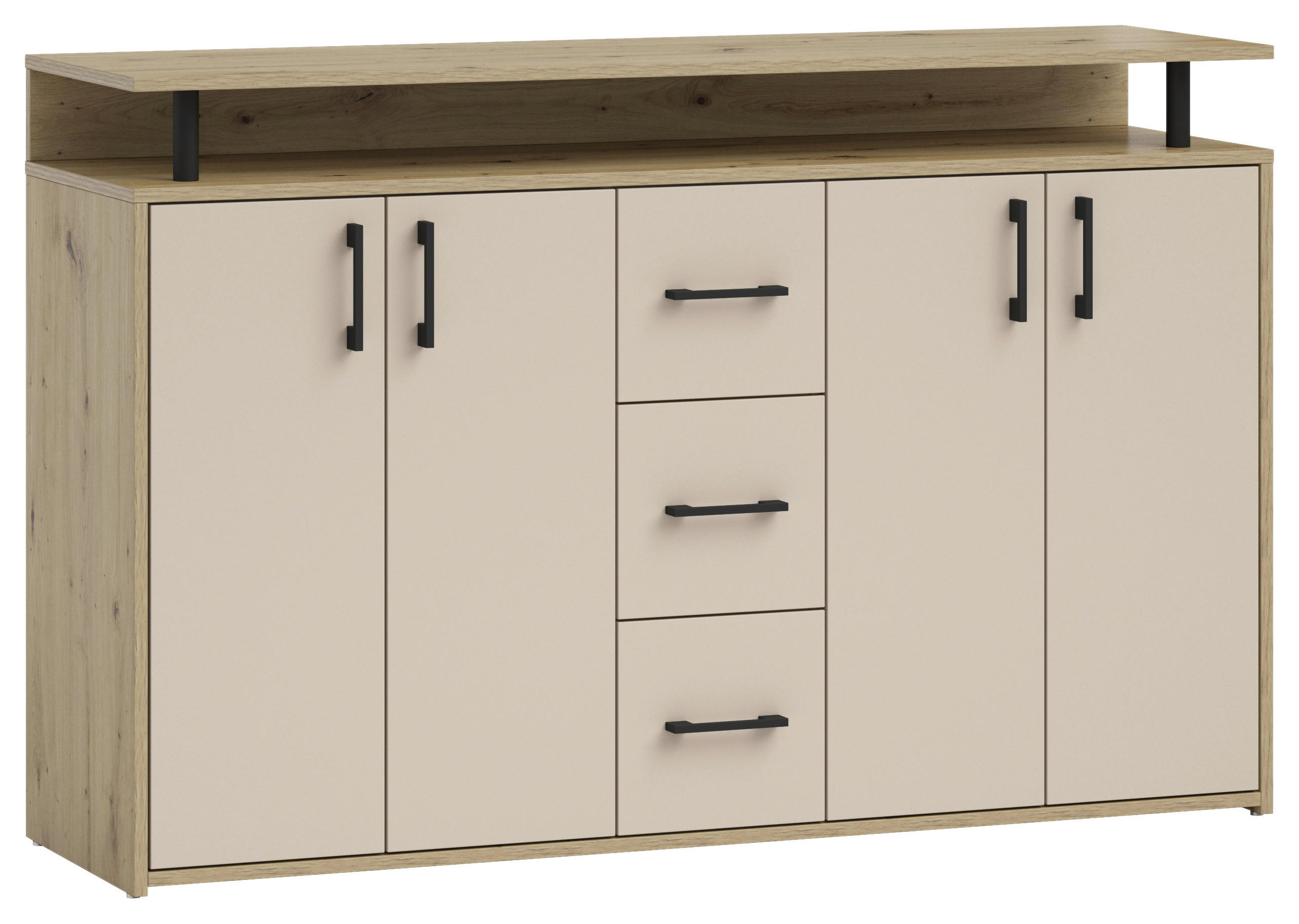 SIDEBOARD 139/90/34 cm  in Kaschmir, Eiche Artisan  - Kaschmir/Schwarz, KONVENTIONELL, Holzwerkstoff/Kunststoff (139/90/34cm) - Carryhome